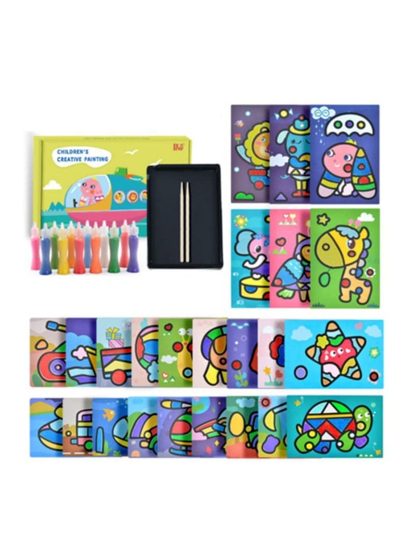 Coolchic 64pcs Hanging Sand Painting Display Kits Set, 12 Color Sand Scenic Sand with 24 Sheets Sand Art Painting Cards and 24 wooden clips Set Children Art Toy - Image 1